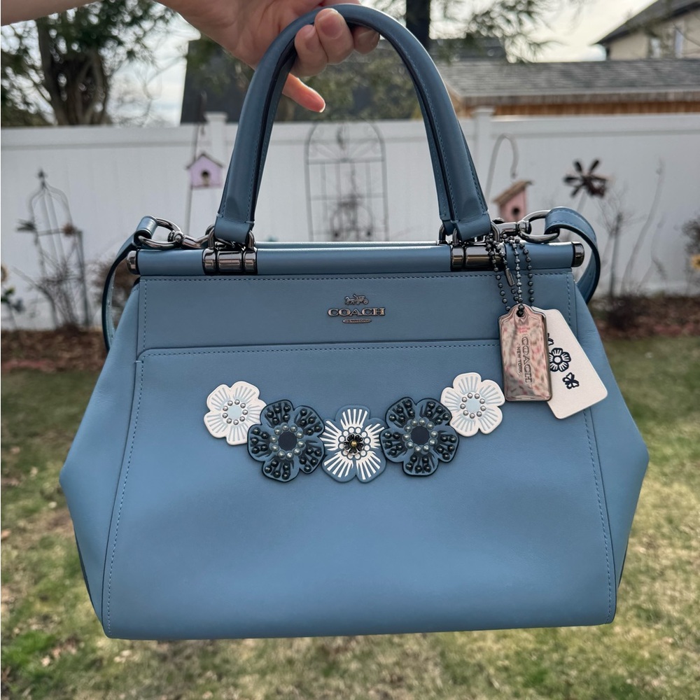 Coach Custom Grace Refined Leather Satchel Bag with Tea Roses 31916